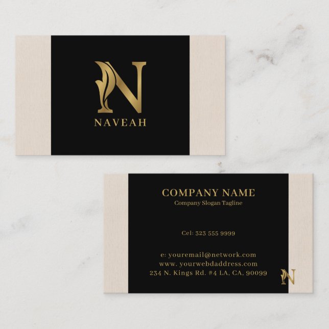 Gold tones letter N floral decorative Business Card (Front/Back)