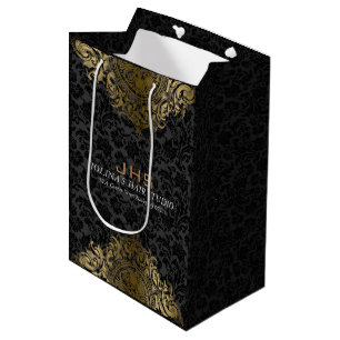 Gold Tones On Black Vintage Ornament Medium Gift Bag