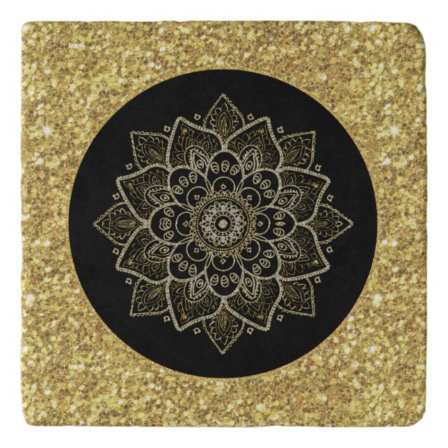 Gold Tones Ornate Madala Trivet (Front)