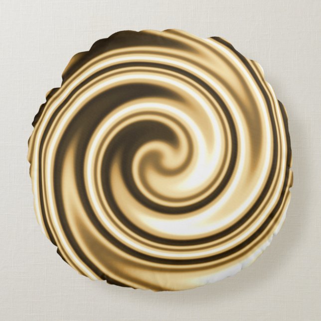 Gold Tones Soft Focus Spiral Swirl Round Pillow (Front)
