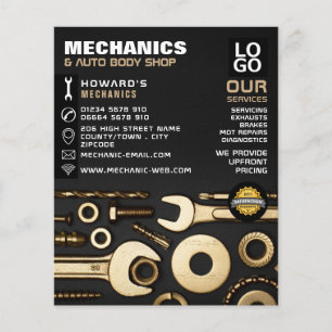 Gold Tools, Auto Mechanic & Repairs Advertising Flyer