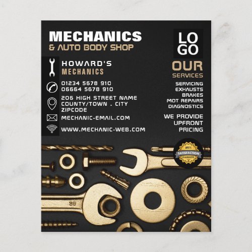 Gold Tools Auto Mechanic  Repairs Advertising Flyer