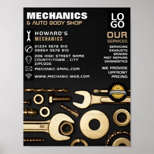 Gold Tools, Auto Mechanic & Repairs Advertising Poster