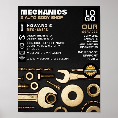 Gold Tools Auto Mechanic  Repairs Advertising Poster