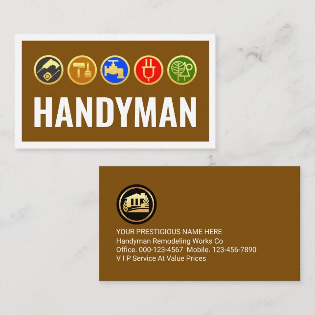 Gold Tools On Handyman Service Business Card (Front/Back)