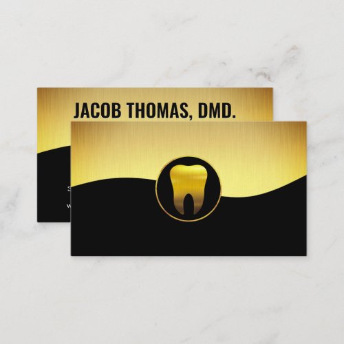 Gold Tooth Icon  Gold and Black Background Business Card