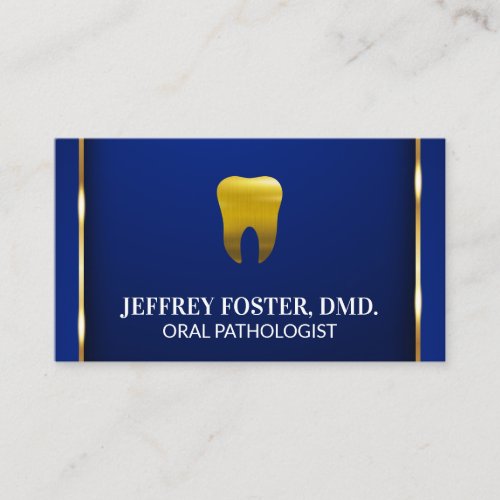 Gold Tooth Logo  Gold Trim Blue Background Business Card