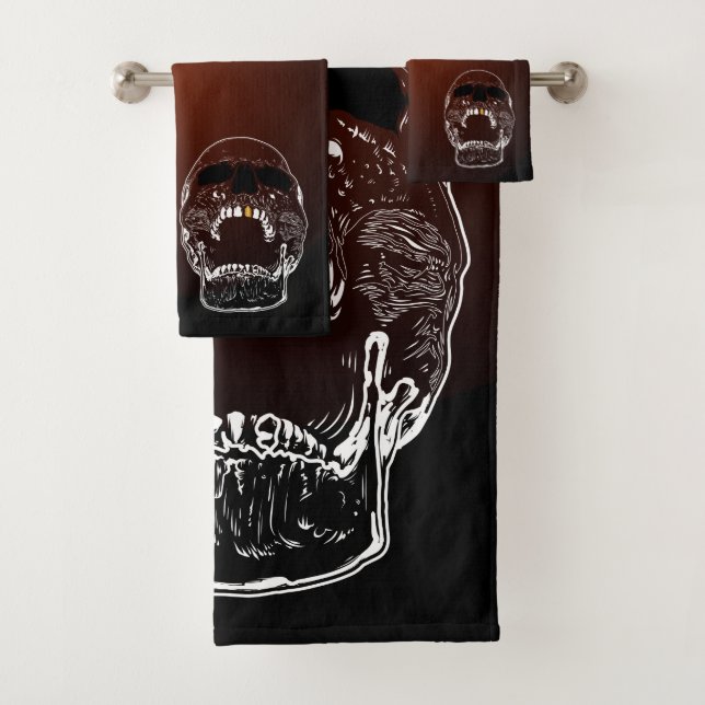 Gold Tooth Skull Towel Set - Screaming Skull Art (Insitu)