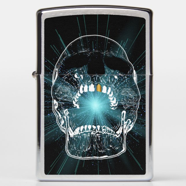 Gold Tooth Skull Zippo -  Skull Face Zippo Lighter (Front)