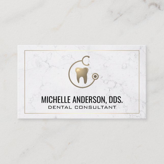 Gold Tooth Stethoscope Logo | Marble Business Card (Front)
