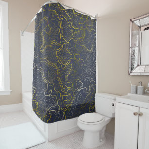 Gold Topography Shower Curtain