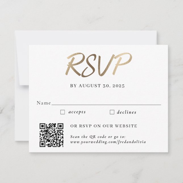 Gold Traditional and QR Code Wedding RSVP  Card (Front)