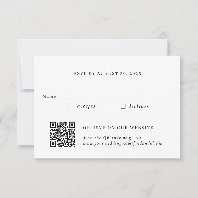 Gold Traditional and QR Code Wedding RSVP  Card (Front)