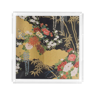 Gold Traditional Japanese Floral  Acrylic Tray