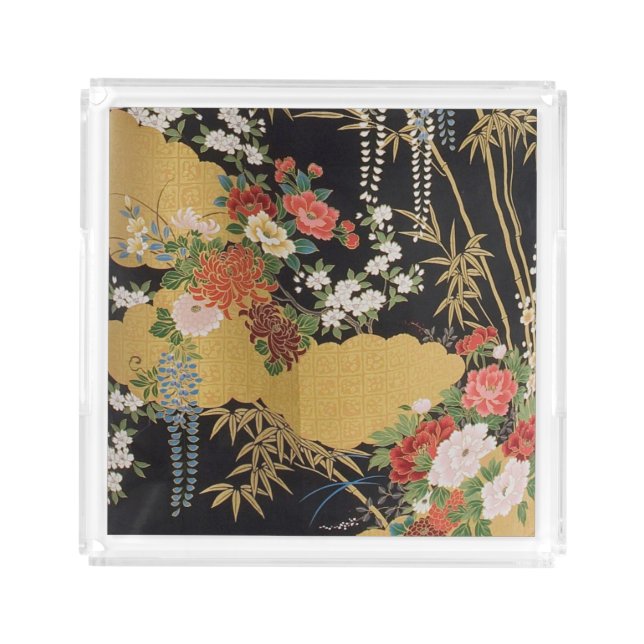 Gold Traditional Japanese Floral  Acrylic Tray (Front)