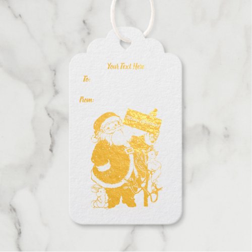 Gold Traditional Santa Animals Merry Christmas Foil Gift Tags
