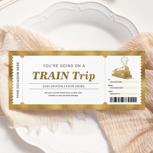 Gold Train Trip Boarding Pass Gift Ticket Voucher Invitation