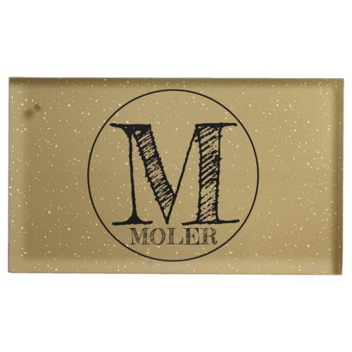 Gold Translucent Block Monogram Circle Modern Plac Place Card Holder