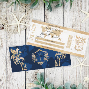 Gold Travel Boarding Pass Mexico Save the Date Invitation