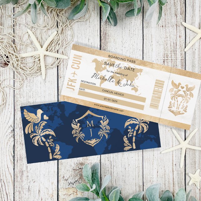 Gold Travel Boarding Pass Mexico Save the Date Invitation (Creator Uploaded)