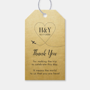 Gold Travel Theme Airplane Trail Favor Gift Tags