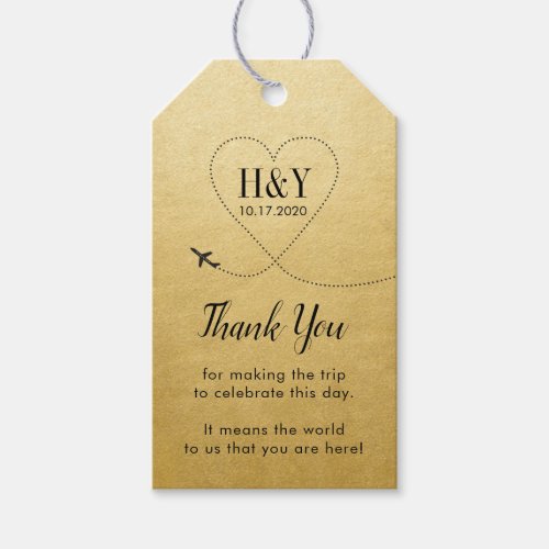 Gold Travel Theme Airplane Trail Favor Gift Tags