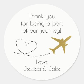 Gold  Travel Themed Thank You Stickers- Favors Classic Round Sticker by AestheticJourneys at Zazzle