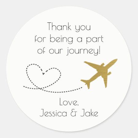 Gold, Travel Themed Thank You Stickers- Favors Classic Round Sticker