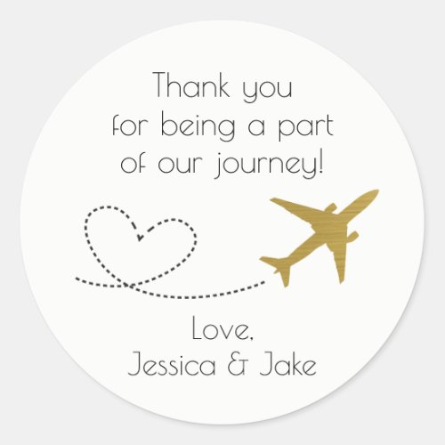 Gold Travel Themed Thank You Stickers_ Favors Classic Round Sticker