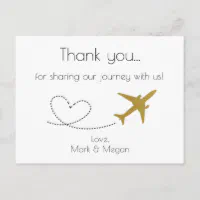 Gold, Travel Wedding Thank You Postcard