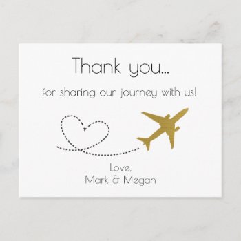 Gold  Travel Wedding Thank You Postcard by AestheticJourneys at Zazzle