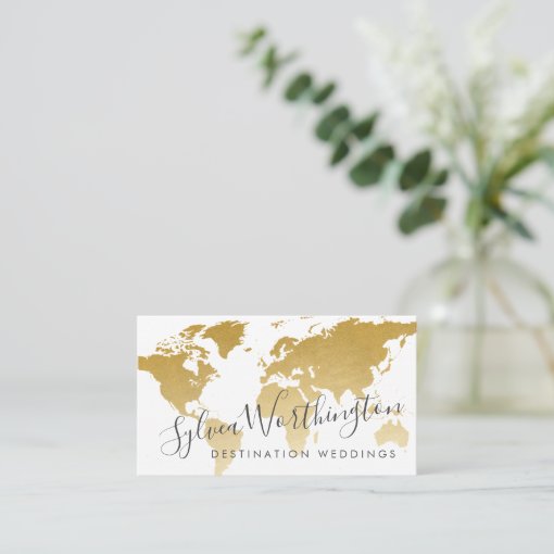 Gold Travel World Map Business Card | Zazzle