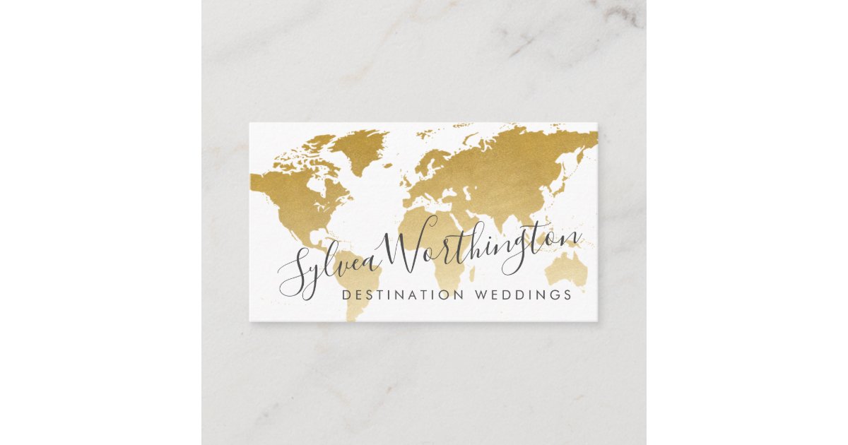 Gold Travel World Map Business Card | Zazzle