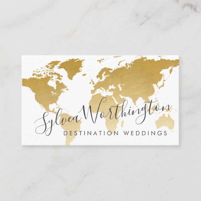 Gold Travel World Map Business Card (Front)