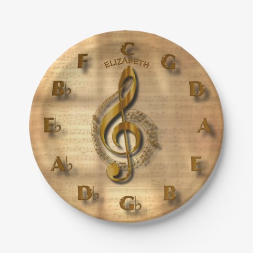 Gold Treble Clef Clock With Circle Of Fifths Music Paper Plates