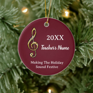 Gold Treble Clef Festive Music Teacher Holiday Ceramic Ornament