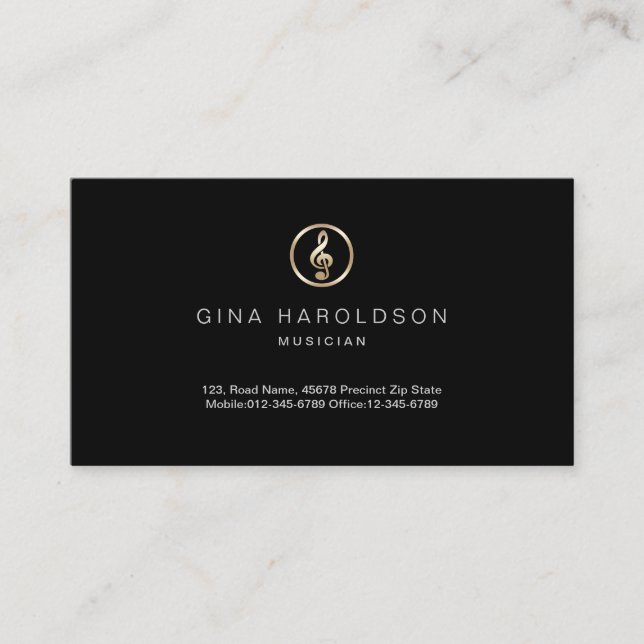 Gold Treble Clef Icon Musician Business Card (Front)