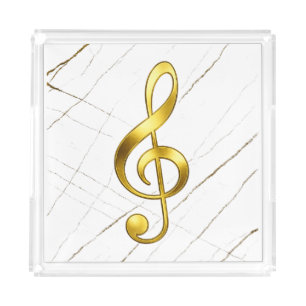 Gold Treble Clef Marble Home Decor Acrylic Tray