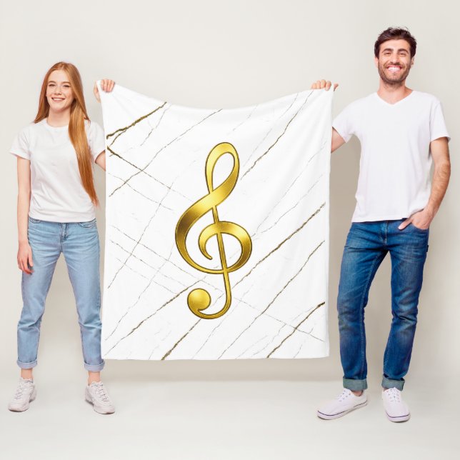 Gold Treble Clef Marble Home Decor Fleece Blanket (In Situ)