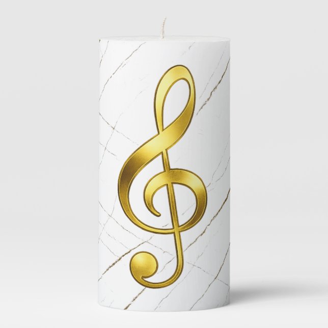Gold Treble Clef Marble Home Decor Pillar Candle (Front)