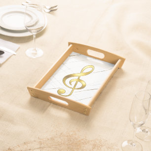 Gold Treble Clef Marble Home Decor Serving Tray