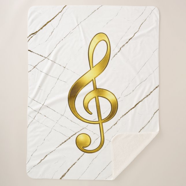 Gold Treble Clef Marble Home Decor Sherpa Blanket (Front)