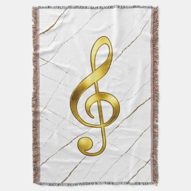 Gold Treble Clef Marble Home Decor Throw Blanket (Front Vertical)