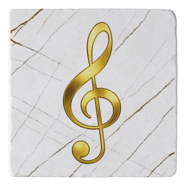 Gold Treble Clef Marble Home Decor Trivet (Front)