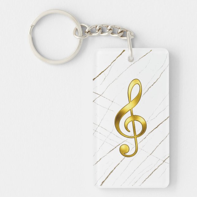 Gold Treble Clef Marble Keychain (Front)