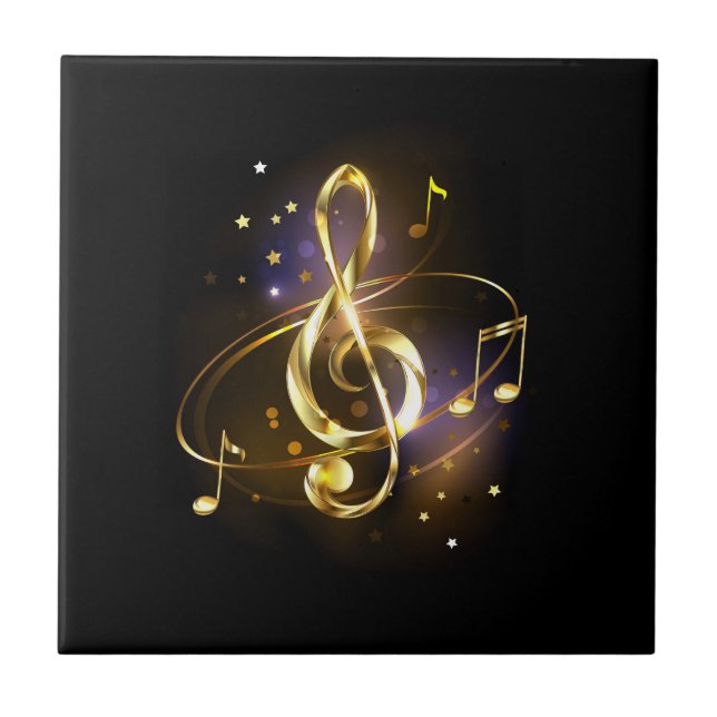 Gold Treble Clef Music Ceramic Tile (Front)