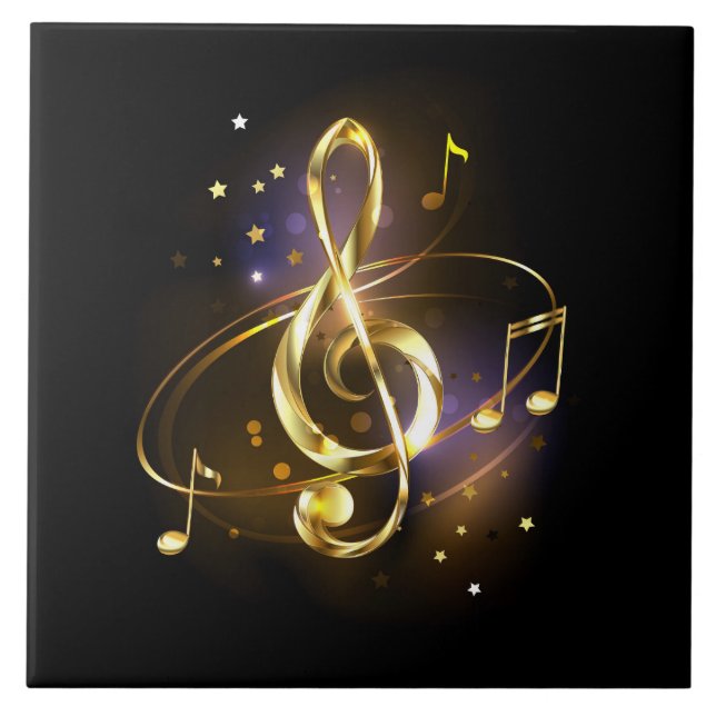 Gold Treble Clef Music Ceramic Tile (Front)
