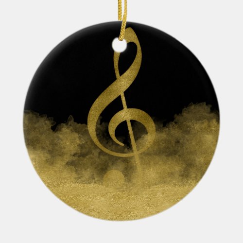Gold Treble Clef Music Cloud Ceramic Ornament