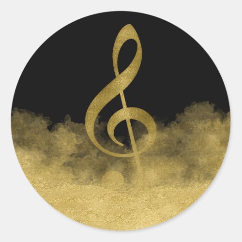 Gold Treble Clef Music Cloud Classic Round Sticker