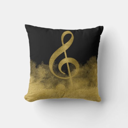 Gold Treble Clef Music Cloud Throw Pillow